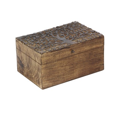Rustic Hand-Carved Mango Wood Lidded Boxes Set of 3