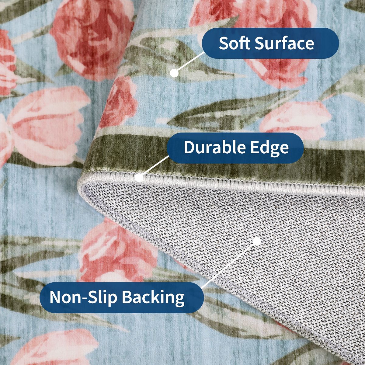 Garvee Tulip Area Rugs for Living Room, Non-Slip Low Pile Washable Carpet, Farmhouse Floral Accent Rug Home Decor - thumbnail 6