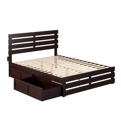 Queen Oxford Bed with Footboard and 2 Drawers Espresso - AFI: Painted Satin Finish, Wood Frame, Storage Solution