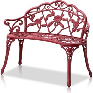 VINGLI 38.5" Outdoor Metal Rose Bench, All-Weather Cast Aluminium Frame Antique Finish Garden Bench, 2-Person Accented Porch Decor for Patio Yard - 1 of 4