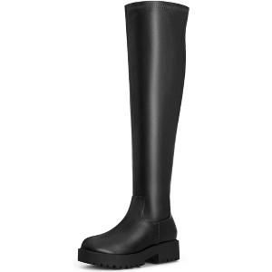 BLISSFUL STEP Women's Platform Round Toe Lug Sole Chunky Low Heel Over Knee High Boots - 1 of 4