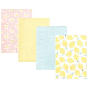 Hudson Baby Infant Girl Cotton Flannel Burp Cloths, Lemon Daisy 4 Pack, One Size - 1 of 4