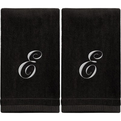Creative Scents Black Fingertip Monogrammed Towels White Embroidered