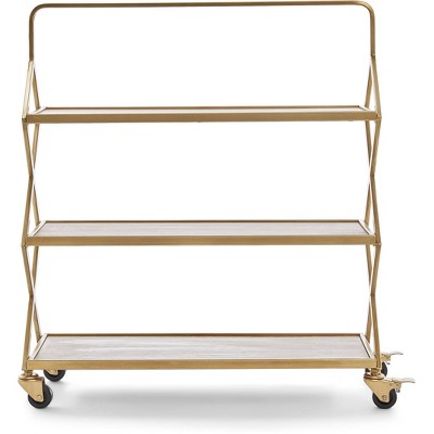 Hudson Gold and Wood Rolling Bar Cart with Storage