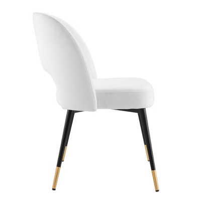White Velvet Upholstered Side Chair with Metal Legs