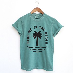 Simply Sage Market Women's Take Me To The Beach Palm Tree Short Sleeve Garment Dyed Tee - 1 of 2