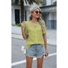 Women's V - Neck Puff Short Sleeve Jacquard Top, Casual Loose Fit Tee - 2 of 4