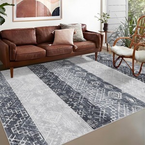 Washable Area Rugs Large Rug with Non-Slip Backing, Geometric Rug Stain-Resistant Accent Carpet Soft Low Pile Carpet for Bedroom - 1 of 4