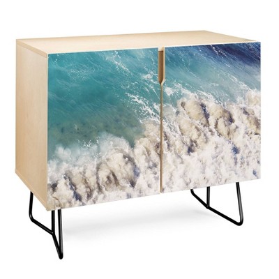 Deny Designs Bree Madden Breaking Shore Credenza Blue/Black: Modern Birch Accent Cabinet with Adjustable Shelves