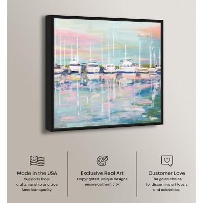 Coastal Dock Sailing Canvas Wall Art with Black Frame, 21" x 21"