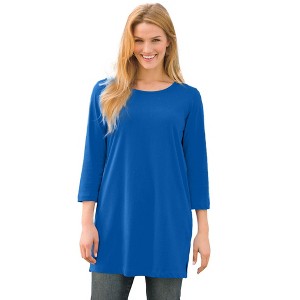 Woman Within Plus Size Perfect Three-Quarter-Sleeve Scoopneck Tunic - 1 of 4