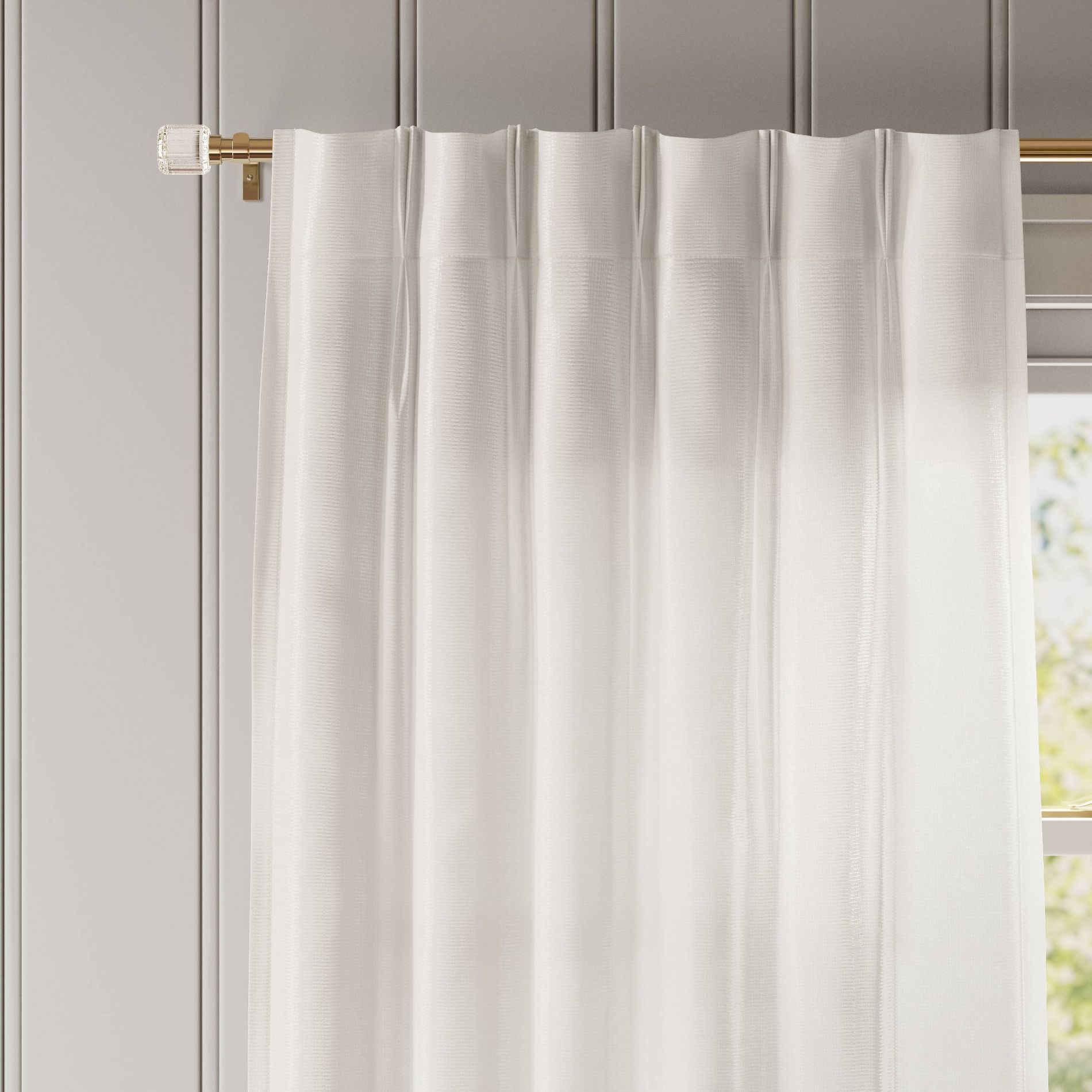 34"x84" Light Filtering Pebbled Satin Curtain Panel Ivory - Threshold™: Luxury Woven Back Tab, Solid Indoor Decor