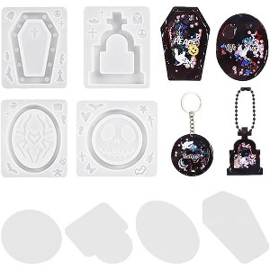 JDICTION 4PCS Halloween Resin Casting Molds: Coffin & Tombstone Quicksand Molds for DIY Keyring Ornament Pendant - 1 of 4