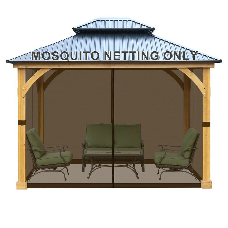 Aoodor Universal 12 x 14 ft. Gazebo Replacement Mosquito Netting Screen 4-Panel Sidewalls with Double Zipper  (Only Netting) - Grey, 1 of 8