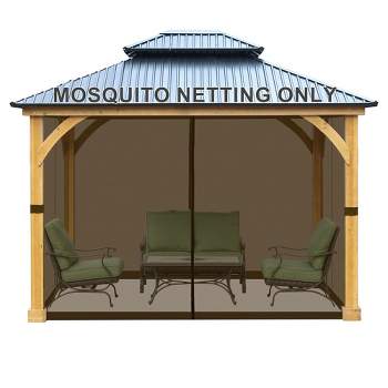 Aoodor Universal 10 x 12 ft. Gazebo Replacement Mosquito Netting Screen 4-Panel Sidewalls with Double Zipper (Only Netting)
