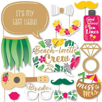Big Dot of Happiness Last Luau - Tropical Bachelorette Party and Bridal Shower Photo Booth Props Kit - 20 Count
