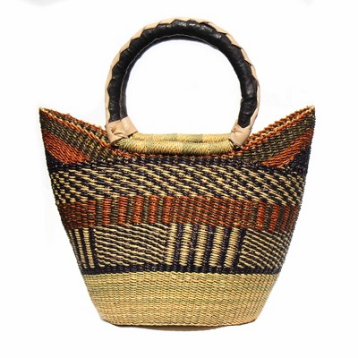 Slickblue 13" Multicolor Hand-Woven Tote, Beach Bag, Shopper, or Home Decor, Unique Leather Handle