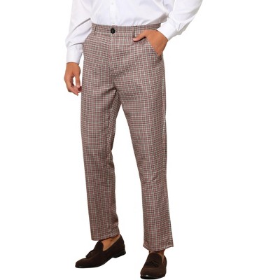 Lars Amadeus Men's Checked Pattern Button Closure Flat Front Dress Pants
