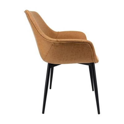 Markley Light Brown Faux Leather Dining Arm Chair with Metal Legs