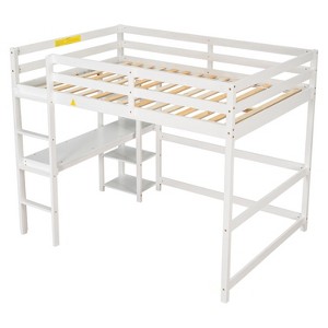 NicBex Full/Queen Size Wood Loft Bed with Built-in Desk,Safety Guardrails and Ladder for Kids Teens Adults - 1 of 4