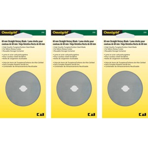 Omnigrid 60mm 3pk Rotary Replacement Blades: Carbon Steel Craft Cutting Tools, Silver, Cut Materials up to 1.5mm - 1 of 3