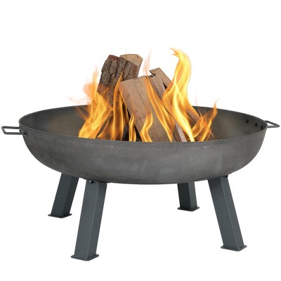 Sunnydaze Outdoor Camping or Backyard Round Cast Iron Rustic Fire Pit Bowl with Handles - 34" - Steel Finish