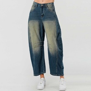 Women's Barrel Leg Baggy Jeans – High Rise Vintage Wash Slouchy Fit Denim by Cherie Code - 1 of 4