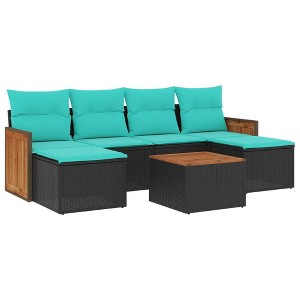 vidaXL 7 Piece Patio Sofa Set with Cushions Black Poly Rattan - 1 of 4