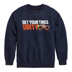 Boys' - Cars - Get Your Tires Dirty Graphic Long Sleeve Fleece Sweatshirt - 1 of 4
