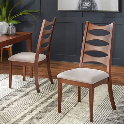 Set of 2 Lydon Dining Chair Walnut - Lifestorey: Mid-Century Modern, Rubberwood Frame, Linen Upholstery