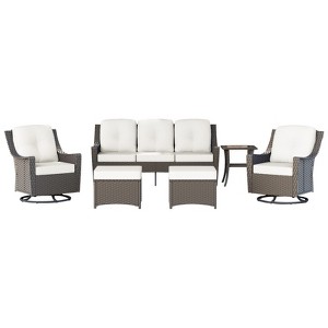 YARDSIGHT 6-Piece Outdoor Patio Furniture Cushioned Sofa, 2 Swivel Chairs, Ottomans & Side Table, All-Weather Wicker for Patio, Garden & Backyard - 1 of 4