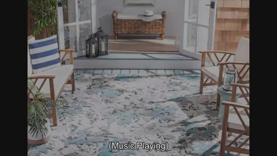 Beige and Blue Floral Synthetic Indoor/Outdoor Rug