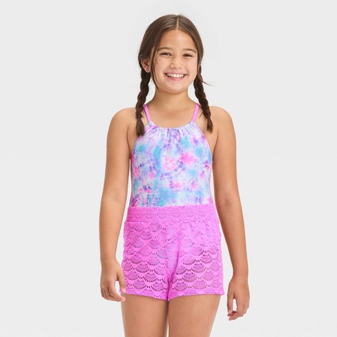 Girls' Retro Row Rash Guard One Piece Swimsuit - Cat & Jack™️ : Target