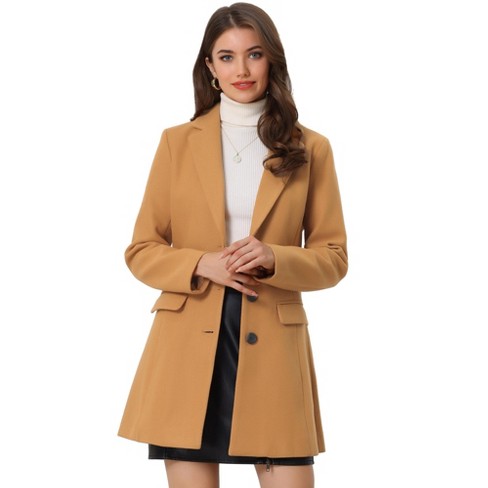 Allegra K Women's Single Breasted Notched Lapel Long Winter Coats Khaki  X-Large