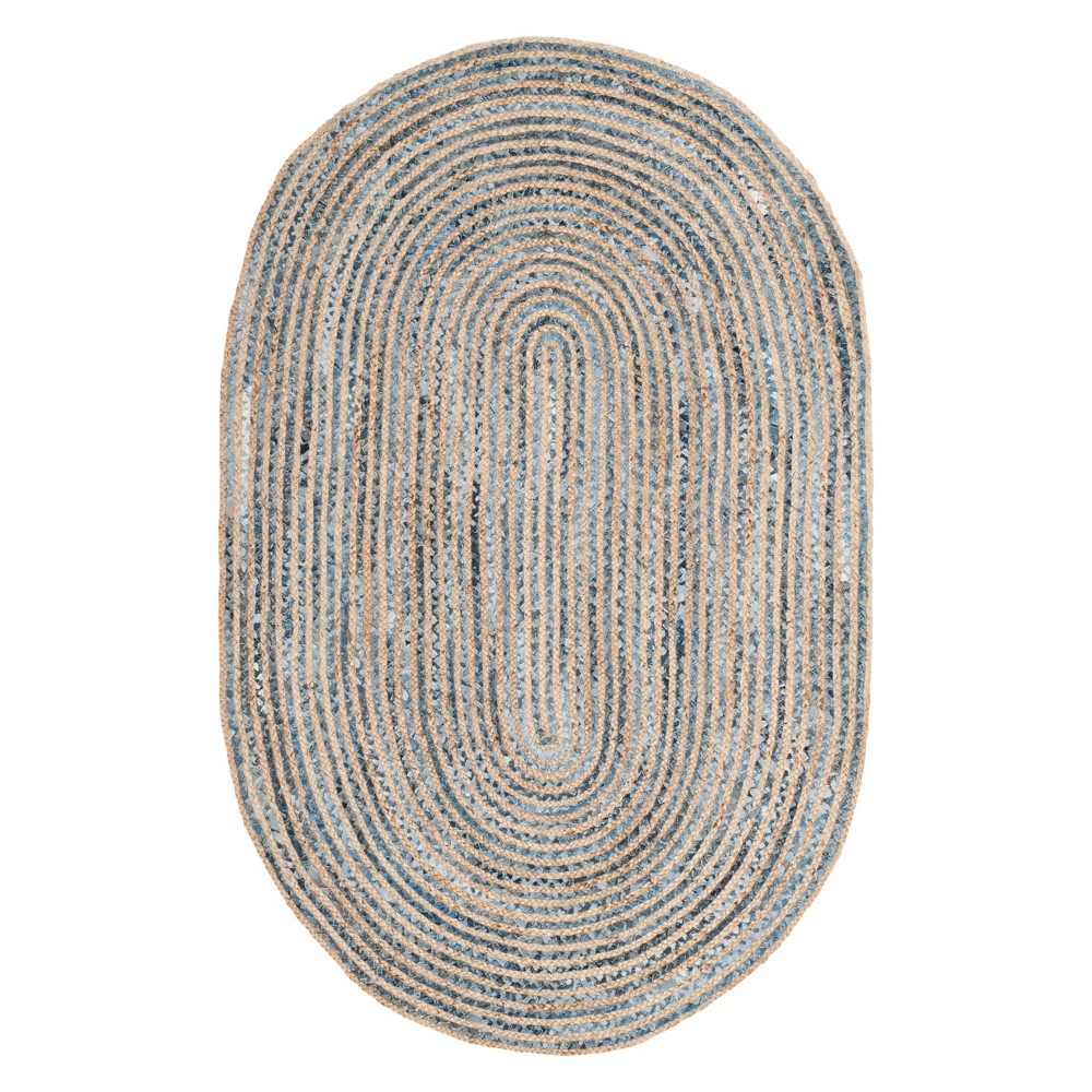 4'x6' Stripe Area Rug Natural/Blue - Safavieh