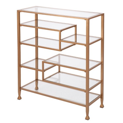 Jamel Metal And Glass Wide Asymmetrical Etagere Gold Aiden Lane