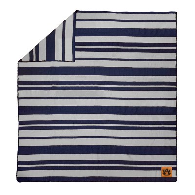 NCAA Auburn Tigers Acrylic Stripe Throw Blanket with Faux Leather Logo Patch