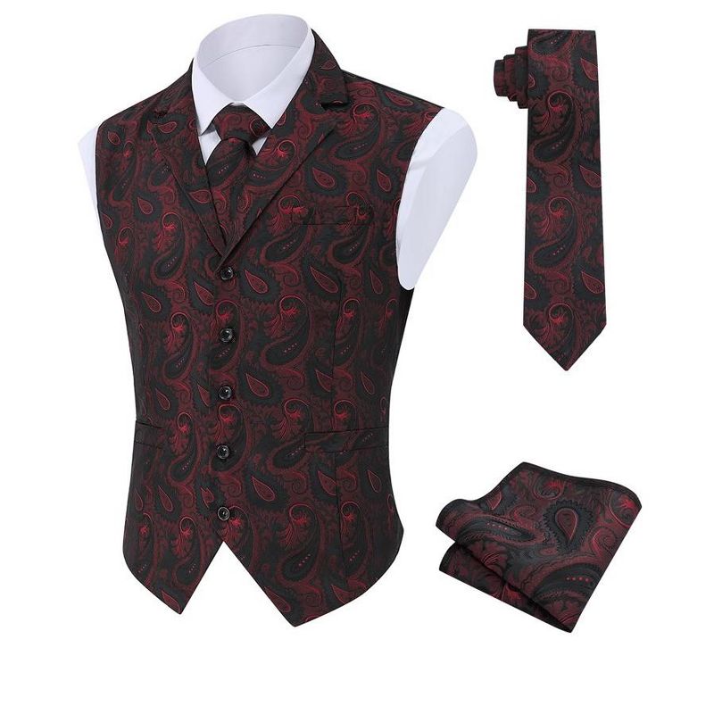 Men's Paisley Suit Vest and Tie Set Classic Floral Necktie Square Gothic Waistcoat for Tuxedo, 5 of 8
