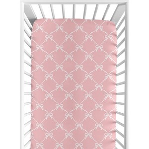 Sweet Jojo Designs Girls Baby Fitted Crib Sheet Ballerina and Ballet Bows Pink and White - 1 of 4