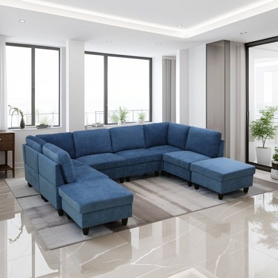 DOMETOUR Elegant Flannel 8-Piece Sofa Set - Modern Comfort for Your Living Room