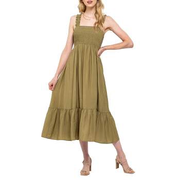 August Sky Women's Smocked Tiered Dress Rdc2013-a_light Olive_medium ...