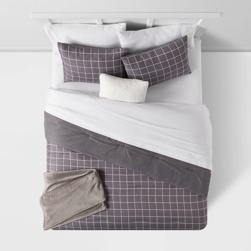 Grid Print Reversible Decorative Comforter Set with Throw - Room Essentials™, 4 of 11