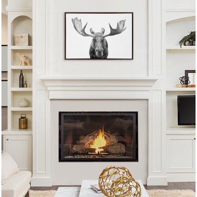 Moose Black and White Canvas Print with Brown Frame, 23x33