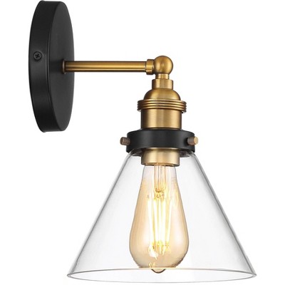 Black and Brass Industrial Vanity Wall Sconce with Clear Glass