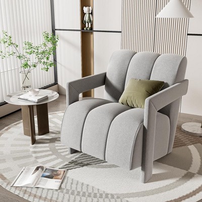 ACEPANO 26.3 Inch Modern Leisure Upholstered Accent Armchair With L-shaped Armrests-Gray