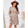BLUEMING Maternity Rib-Knit Contour Dress - V-Neck Long Sleeve Mid-Length Dress for Baby Celebrations & Autumn Gatherings - 2 of 4