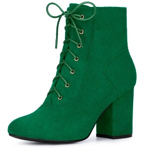 Perphy Women's Round Toe Lace Up Size Zip Chunky High Heel Ankle Boots - 1 of 3