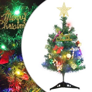 vidaXL Artificial Mini Christmas Tree with Decorations and 30 LED Lights, Green, Lifelike PVC Tips - 1 of 4