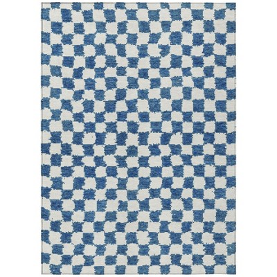 HomeRoots 5' X 8' Navy Blue And Ivory Geometric Washable Indoor Outdoor Area Rug