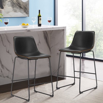Etelifrank Set of 2 Bar Stools, 26 Inch Height - Leather Upholstery,